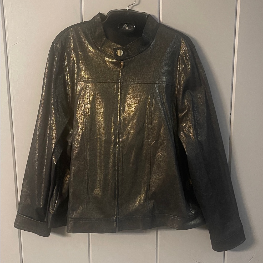 Torrid Black Gold Metallic Jacket 3X Glam Mob Wife Bold Goth Rock Festival Club